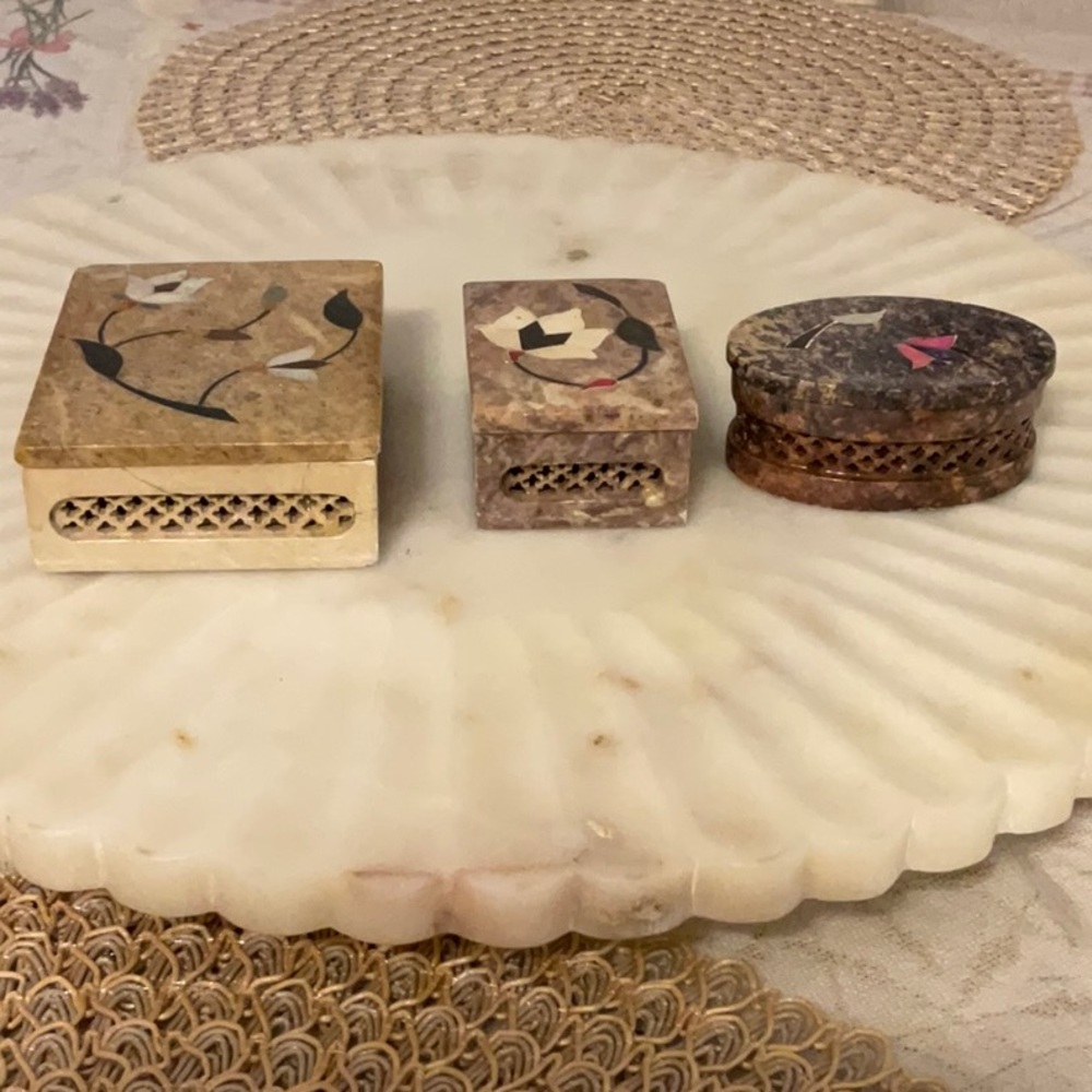 Elegant Marble Inlay Decorative Boxes Set